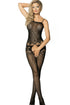 Black Sheer Leopard Net Eyelash Slash Bodystocking